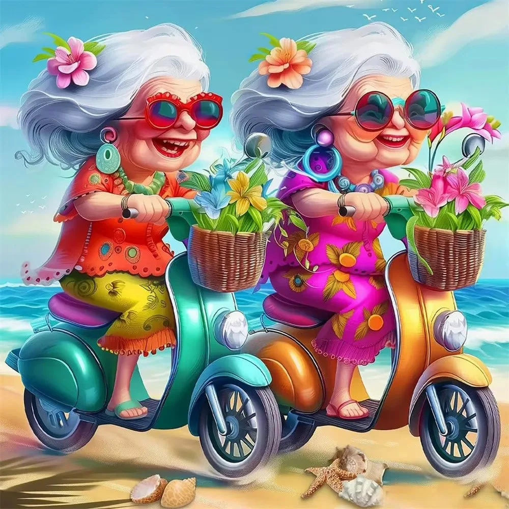 Adult Jigsaw Puzzle 1000 Pieces Puzzle Funny Grandma Beach Scooter Ride Paper Puzzle Decorative Painting Exercise Brain Thinking