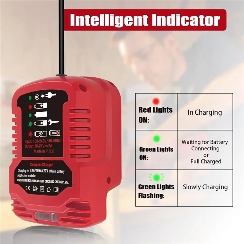 Battery Charger For Craftsman V20 20V Max Lithium Battery Mini Charger For CMCB202 CMCB204 CMCB206 CMCB104 Easy Install US Plug-