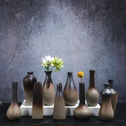 Coarse ceramic Chinese style retro vase, Zen gradient color small vase, hydroponic flower set, home decoration accessories