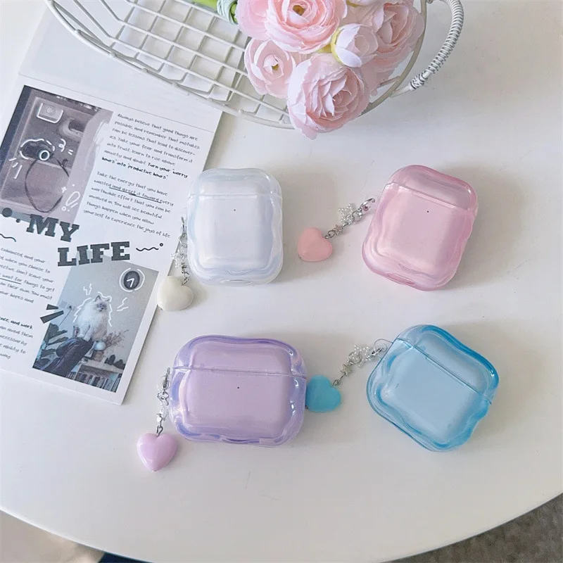 Energetic Fresh Transparent Solid Color Irregular Edge With Pendant Earphone Cover Case for AirPods 1 or 2 3 4 Pro 2 Pro 3 ﻿
