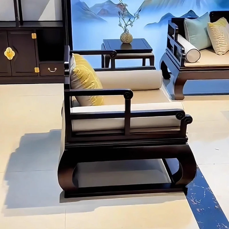 

Solid wood sofa combination zen ebony arhat bed living room large apartment furniture