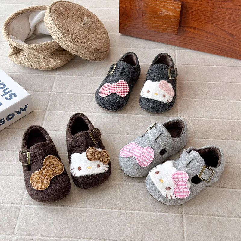 أحذية كاجوال للأطفال من جلد البولي يوريثان الكرتوني أحذية ربيعية للفتيات مضادة للانزلاق ​ قاعدة فيلكرو ناعمة ​ بني ​ حذاء رمادي مقاس 23-35