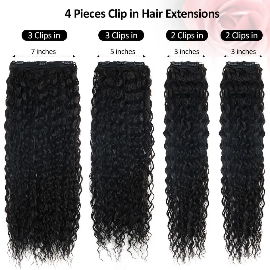 28\'\' Synthetic Kinky Curly Clip-in Hair Extensions Super Long Water Wave Clip In Hair 160-200grams 4 Pcs Full Head Hair Pieces