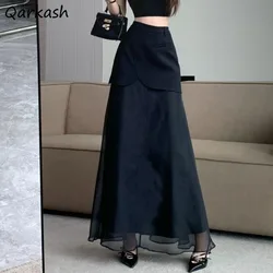 Fashion Skirts for Women All-match Black Cool Girls Summer High Waist Casual Ankle-length Loose A-line Patchwork New Fake 2 Pcs