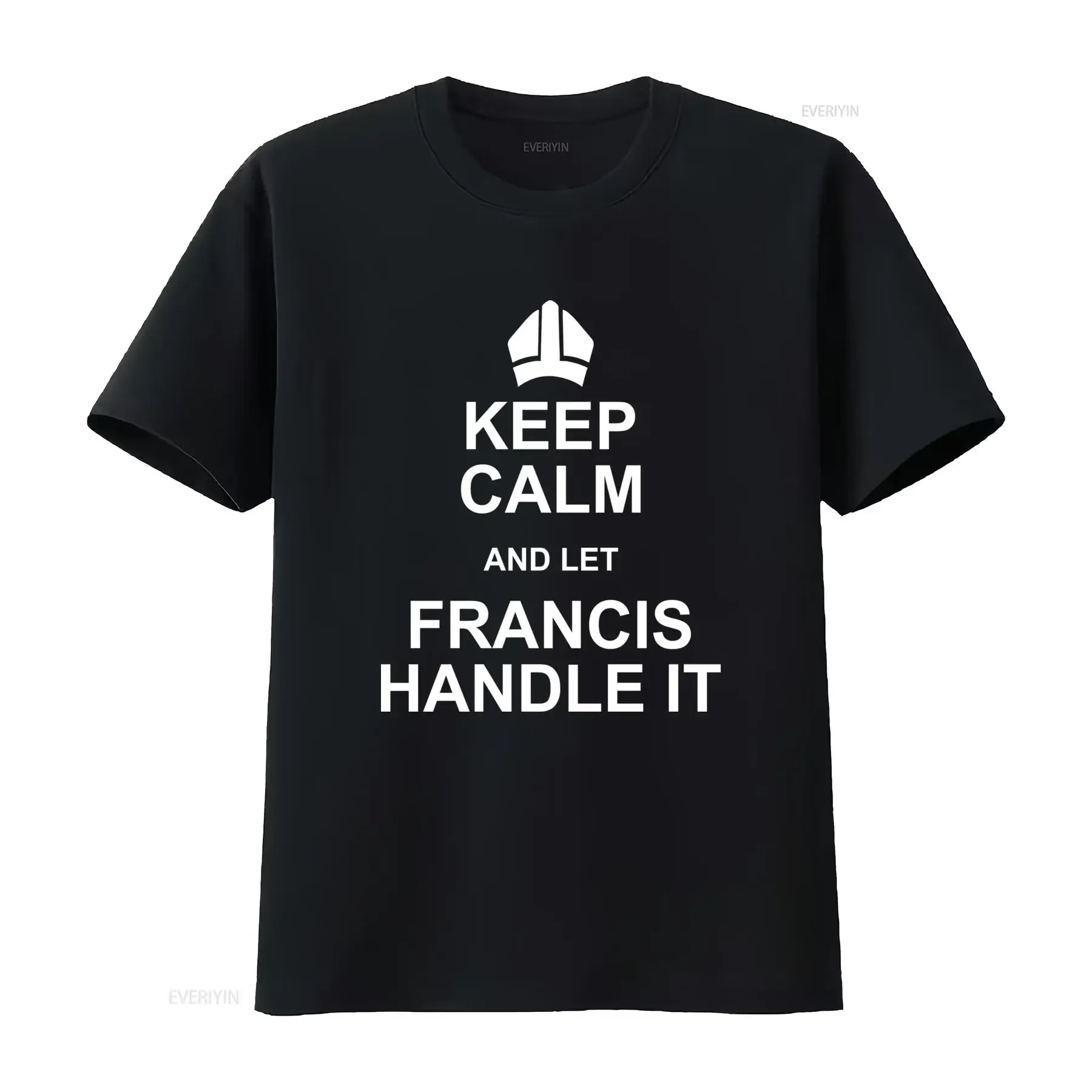 Funny Keep Calm Pope Francis Slogan Print Casual T Shirt vintage Washed Top For Everyday Wear Comfortable Soft Slightly