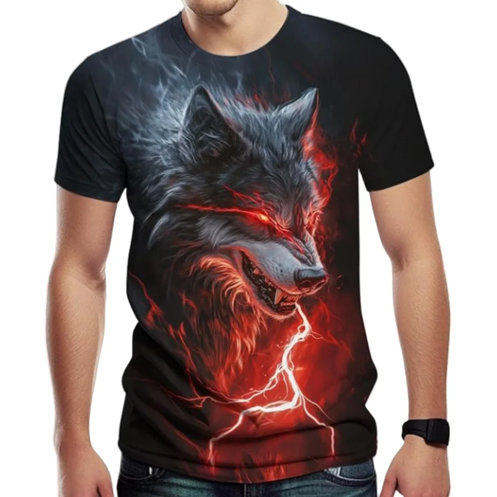 

Summer Men's Casual Wolf Graphic T-Shirts Novelty 3D Print T-Shirt Large Size Short Sleeve Street Fashion Loose Tee Top