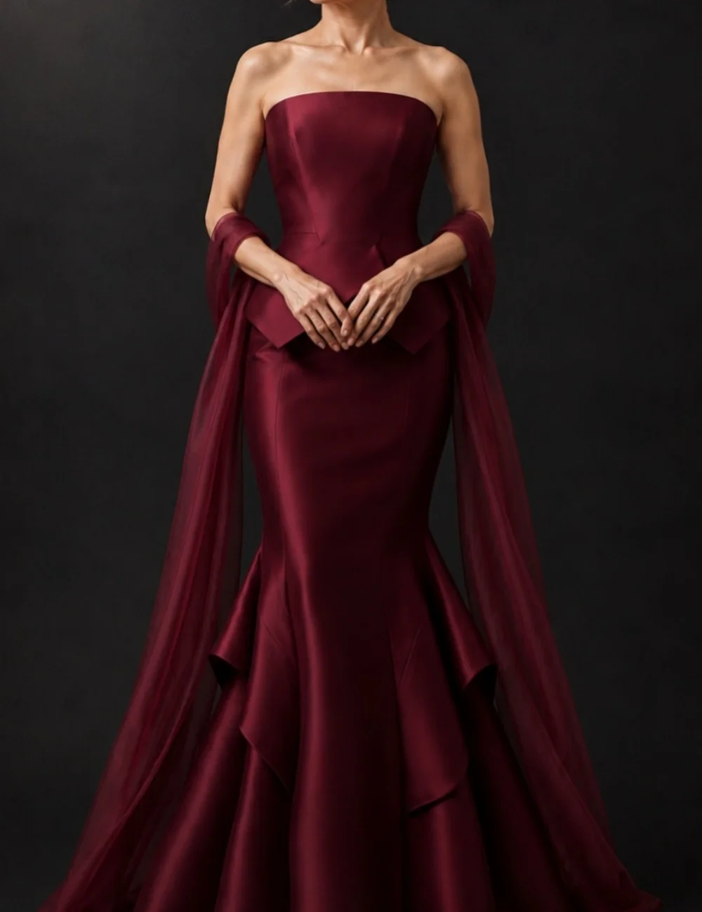 Customized Burgundy Fashion Sizes Available Pleat Ruched Mermaid Strapless Floor-Length Evening Dresses For Wedding Party