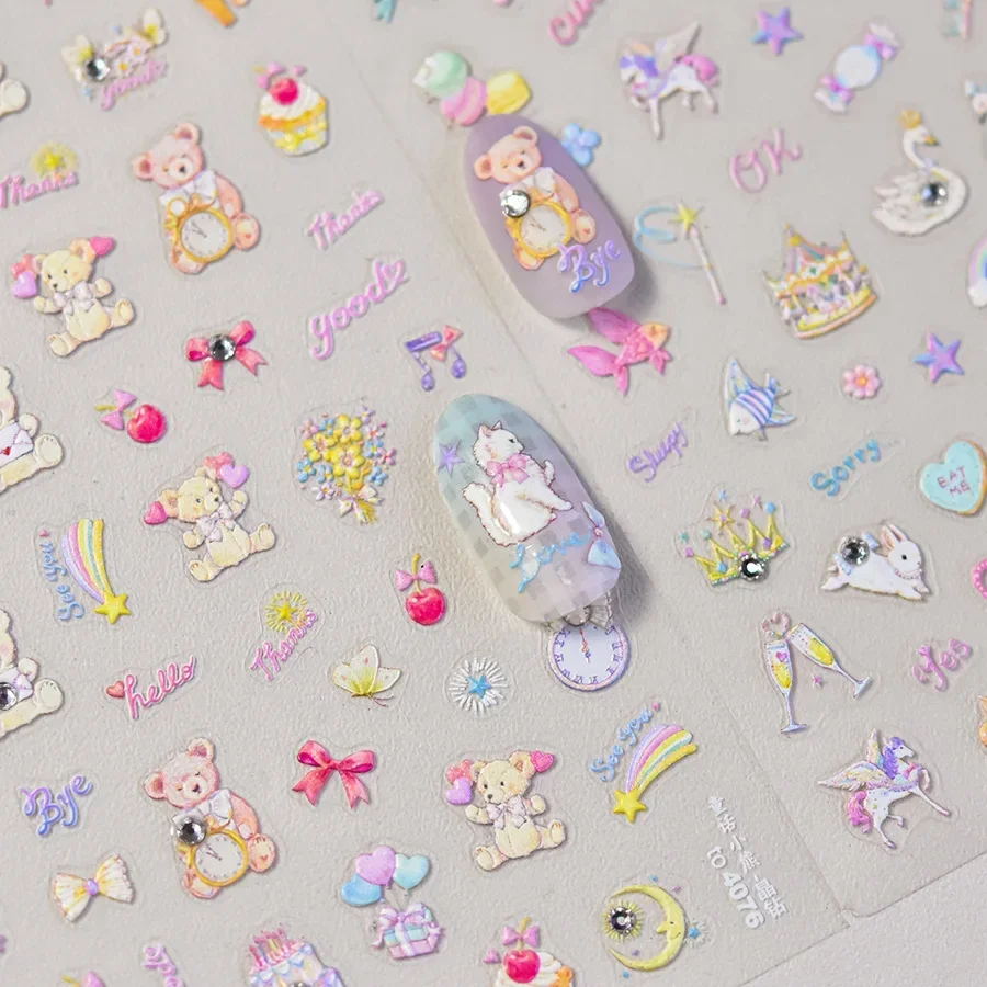 Graffiti Artiglio di gatto Coniglio Coniglietto Orso Cane Fiore Animale adorabile Frutta Dim Sum Caramelle Girasole Adesivo 5D Nail Art Stickers Decal