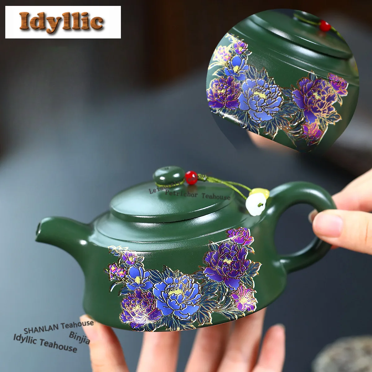 

200ml Classic Yixing Purple Clay Teapots Famous Artists Handmade Peony Pot Raw Ore Green Mud Kettle With Infuser Zisha Tea Set