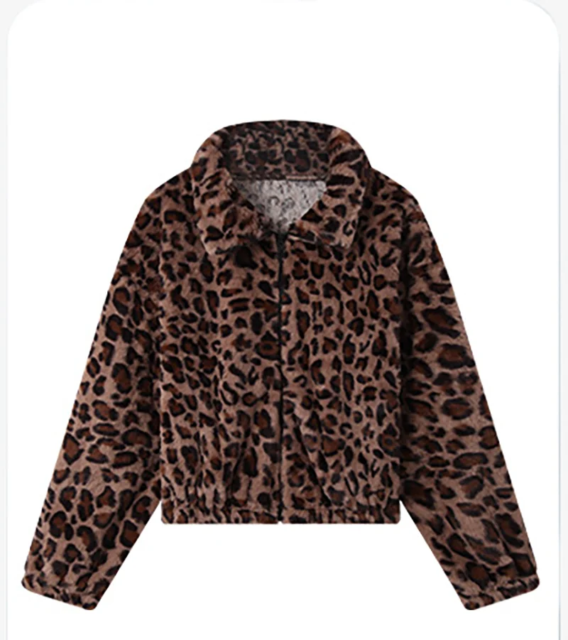 New Winter Women Leopard Print Jacket Women Fashion Lapel Collar Warm Parkas Outwear Winter Zipper Female Loose Faux Fur Coats