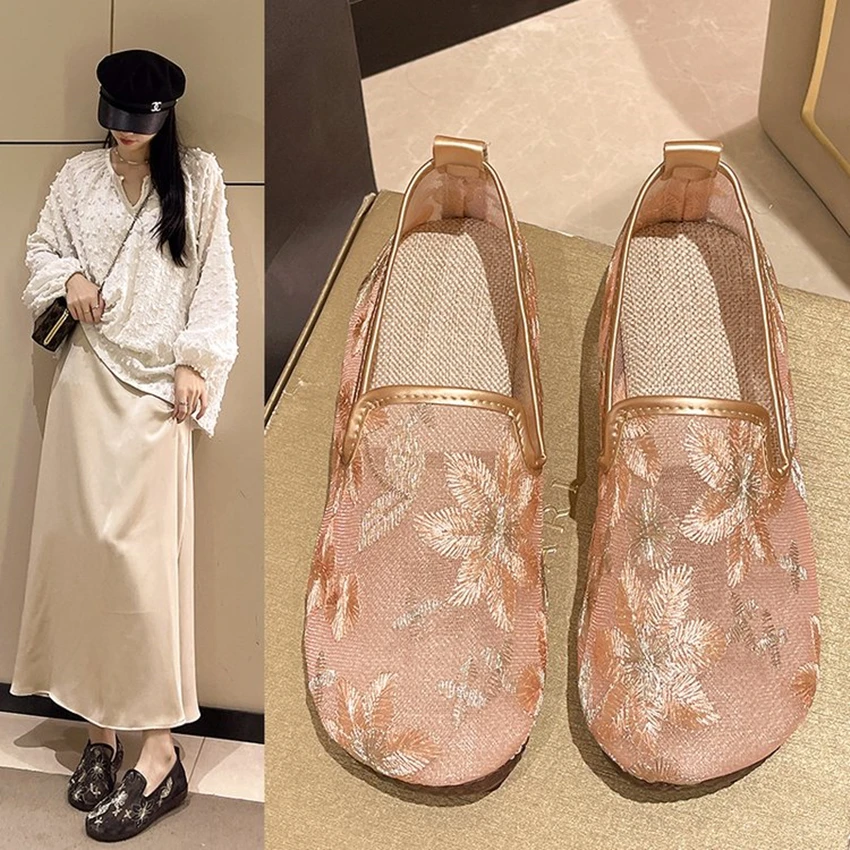 

Flat Shoes For Women 2025 Spring Sweet Bow Mesh Lace Hollow Breathable Large Size 43 Flats Bailarinas Mujer Zapato Manoletinas