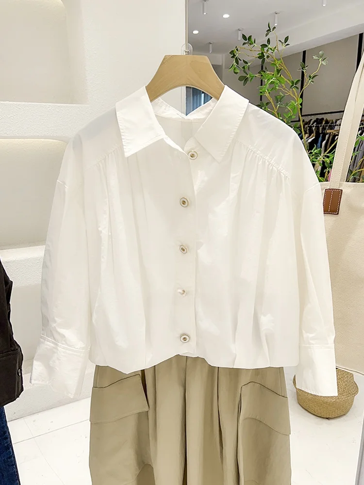 

Mimifa Casual Loose Personali Design Pleated irt Korean Sle Lantern Sve Long Sve Breathable Skin-Friendly Sprin...
