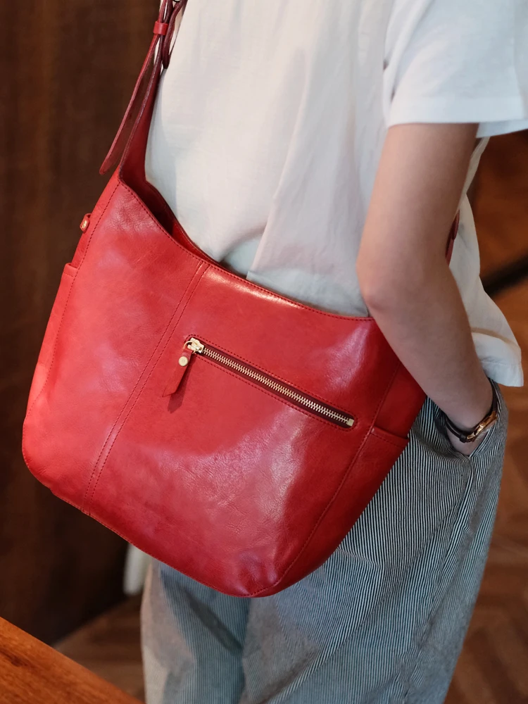 

Vintage designer handmade genuine leather large capacity women's tote bag outdoor weekend shopping cow leather shoulder bag