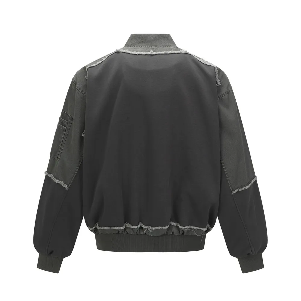 Frayed Ripped Winter Distressed Retro Vintage Bomber Jackets Coats Tops for Women Men Loose Academia Grunge Gothic Streetwear
