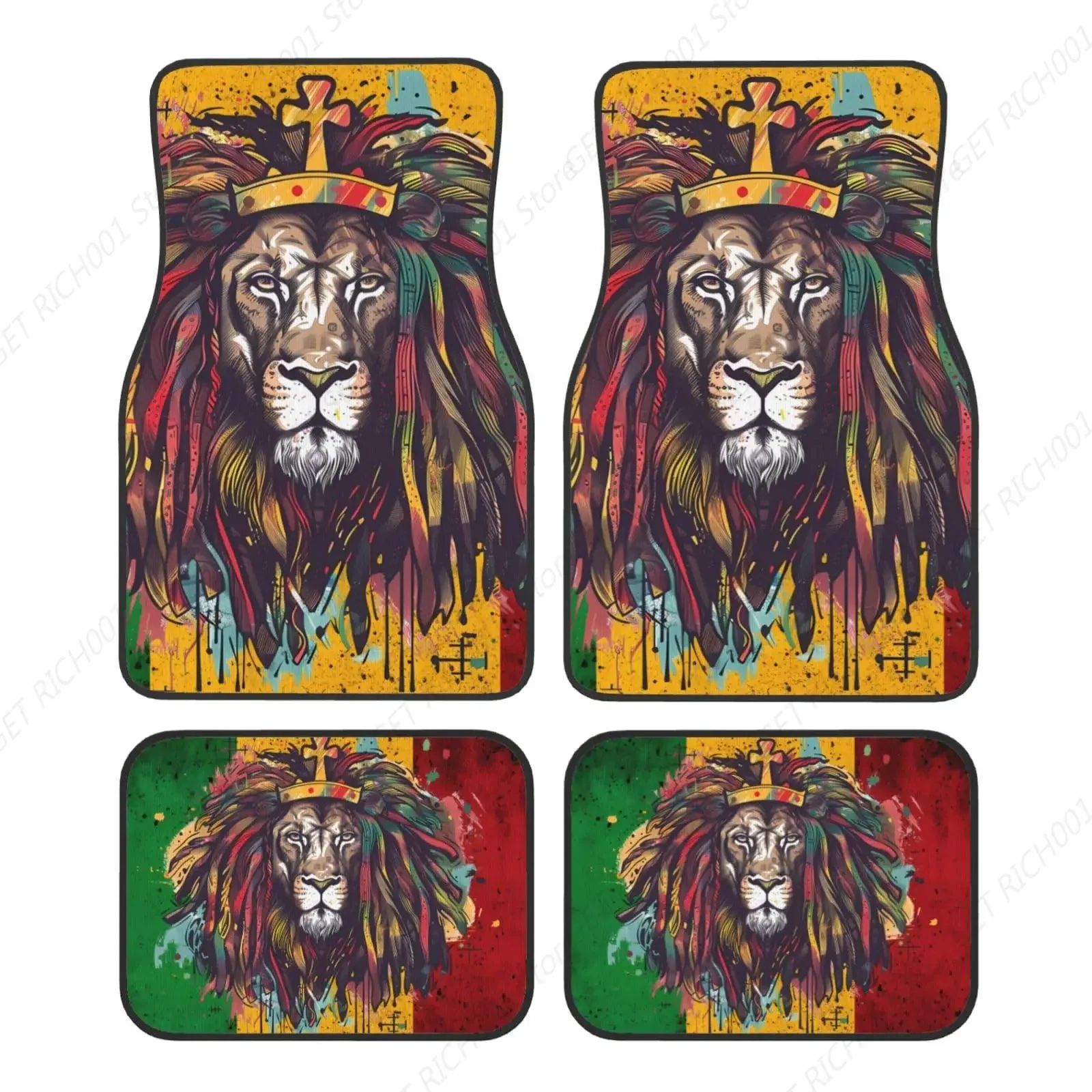 

Коврики в стиле регги Раста с флагом льва для автомобилей, автоаксессуары, передние и задние автомобильные коврики, забавные автомобильные коврики для ног, наборы из 4 шт.