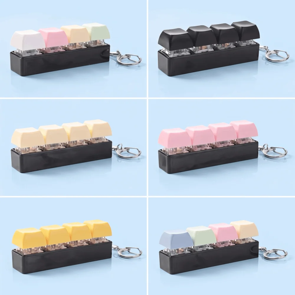 4 Keys Keycap Fidget Keychain Finger Button Fingertip Pressure Keyboard Clicker Keychain Click Fun Keyboard Cube Keychain Gifts