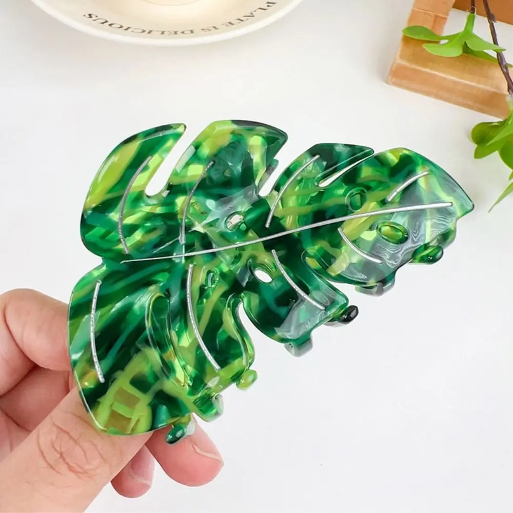 Creative Green Plant Leaves Hair Claws Headwear Geometry Acetate Hair Clip Hairpin Hair Grab Female view 2