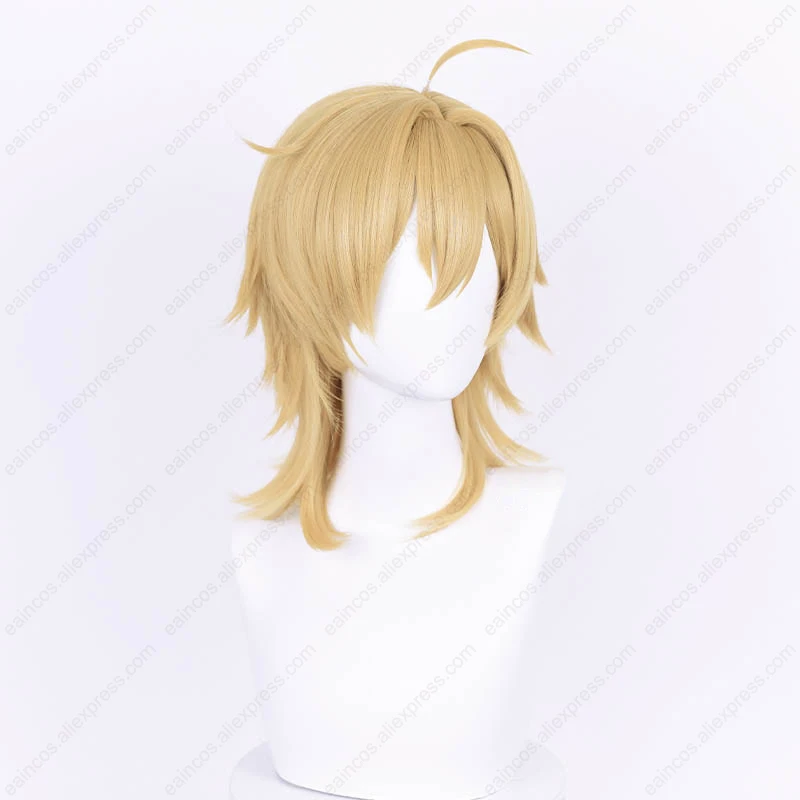 ES Hakaze Kaoru Cosplay Wig 40cm Flax Golden Short Wigs Heat Resistant Synthetic Hair Simulated Scalp Wigs