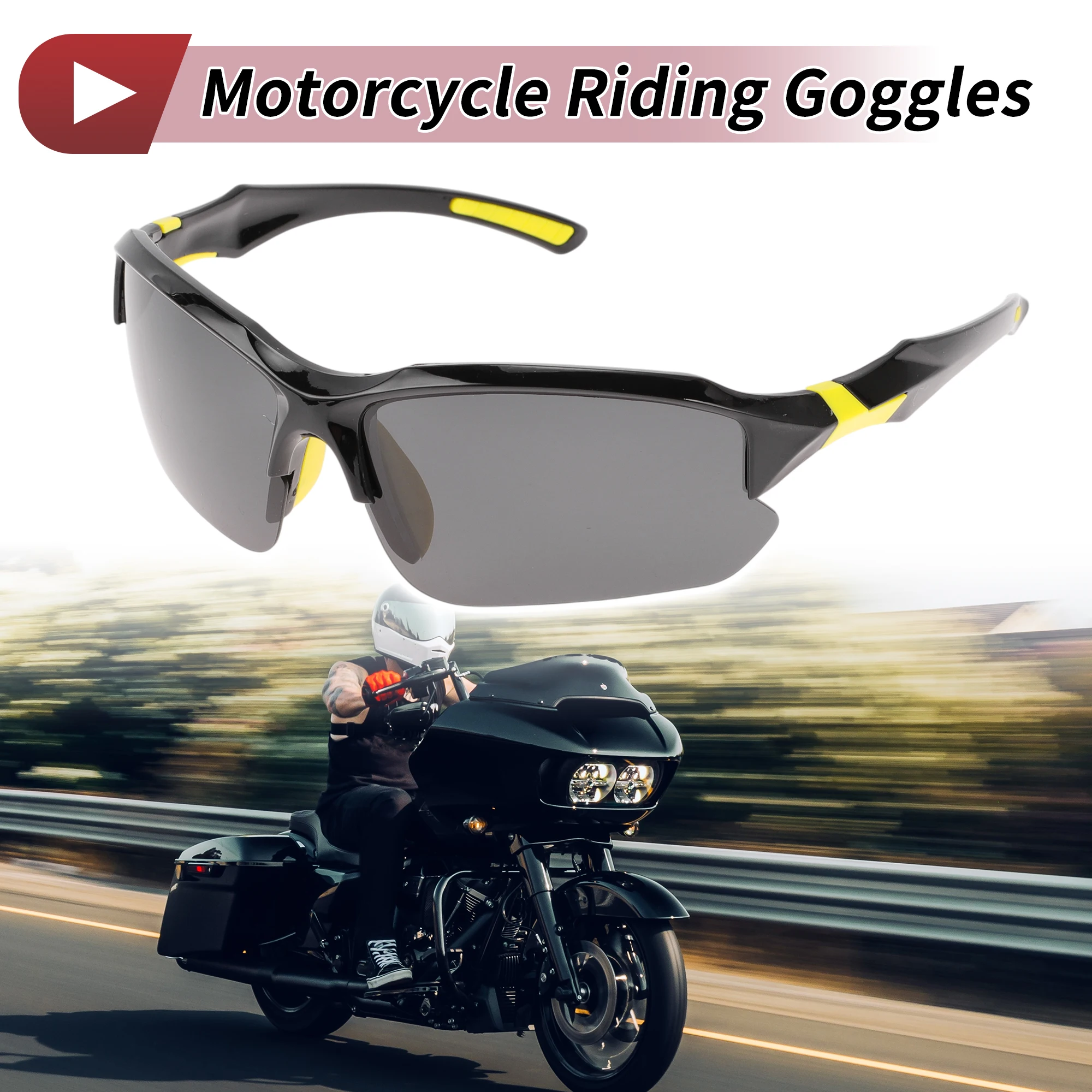 

X Autohaux Мотоциклетные очки с глубокими серыми линзами, черная, желтая оправа, Tri-acetel, целлюлоза