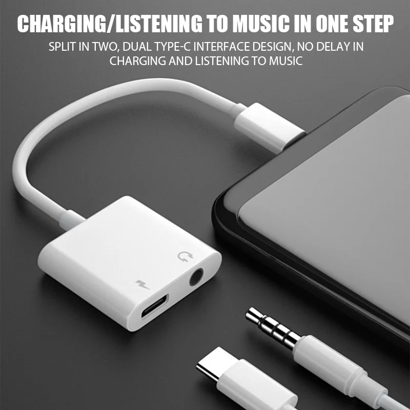 Adaptador de audio 2 en 1 USB C a conector de 3.5mm, cable auxiliar con carga para Samsung Xiaomi Huawei y audífonos con cable 3