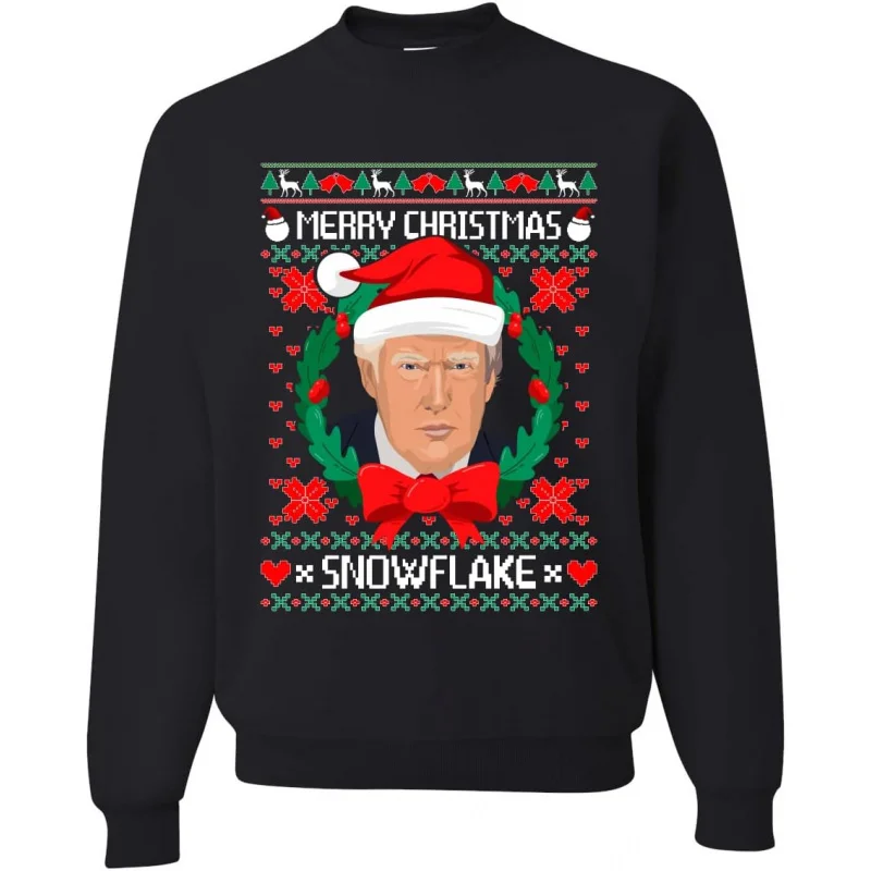 Merry Christmas Snowflake Trump Unisex Round Neck Sweatshirt