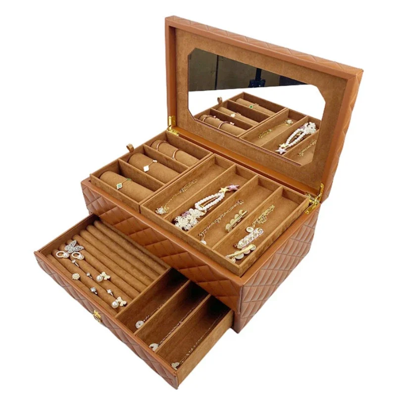 LbarleyLuxury Jewelry Box Multifunctional Storage Boxes PU Leather Large Jeweler Organizer For Women Ring Holder Necklace Displa