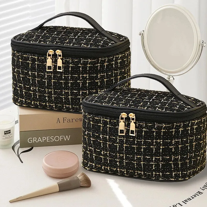 Fashion Cosmetic Bag Large Capacity Portable Handbag Woven Cosmetics Makeup Brush Storage Household Travel Wash Bag