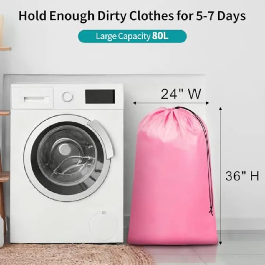 Travel Laundry Bags - Dirty Clothes Travel Bag for Cruise, 24x36 in Holds 4 Loads of Laundry, Drawstring Closure, Machine Washa
