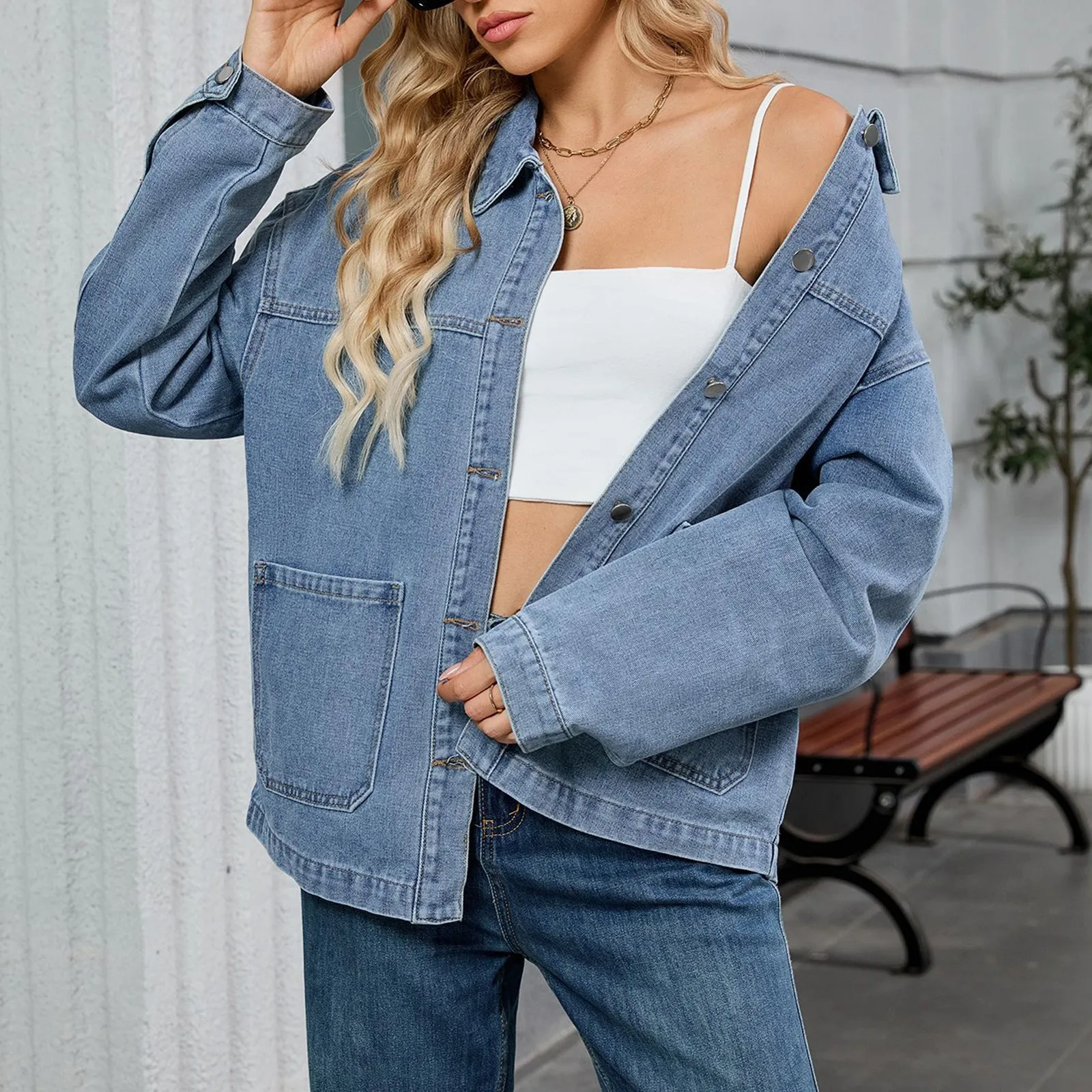 

Denim Jacket Women Lapel Drop-shoulder Top Casual and Elegant Spring New Loose Jacket Summer Tops Loose Fit Trendy Outerwear