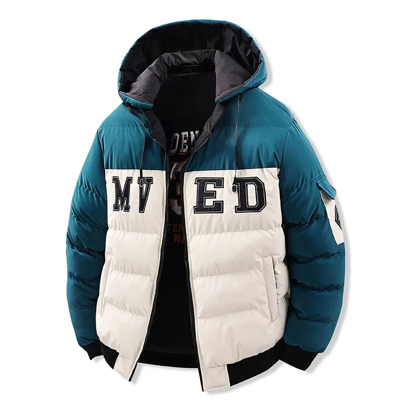 

Gorasion Winter Color Blocking Cotton Coat Men Cotton Jacket Student Dress Bread Suit Hooded Thickened Warm Down Cotton Jacket