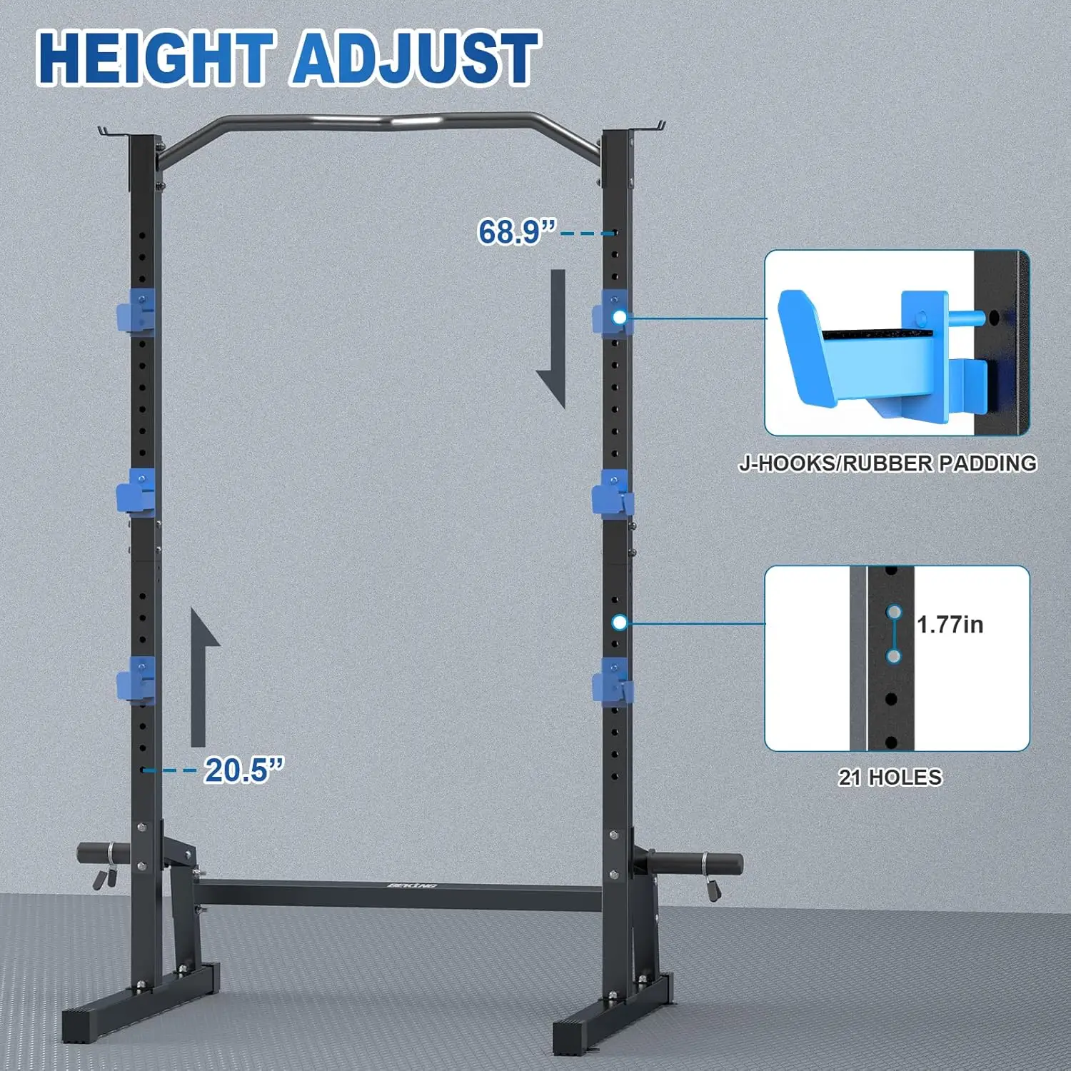 Power Rack Squat Rack Cage with Pull Up Bar, Adjustable Power Cage Exercise Squat Stand with Barbell Weight Plate Storage, St