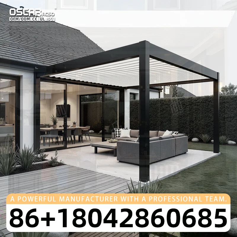 Outdoor Motorized Louvered Awning Kits Solar Aluminum Pergola for Garden Patio Backyard 3x4 pergola view 3