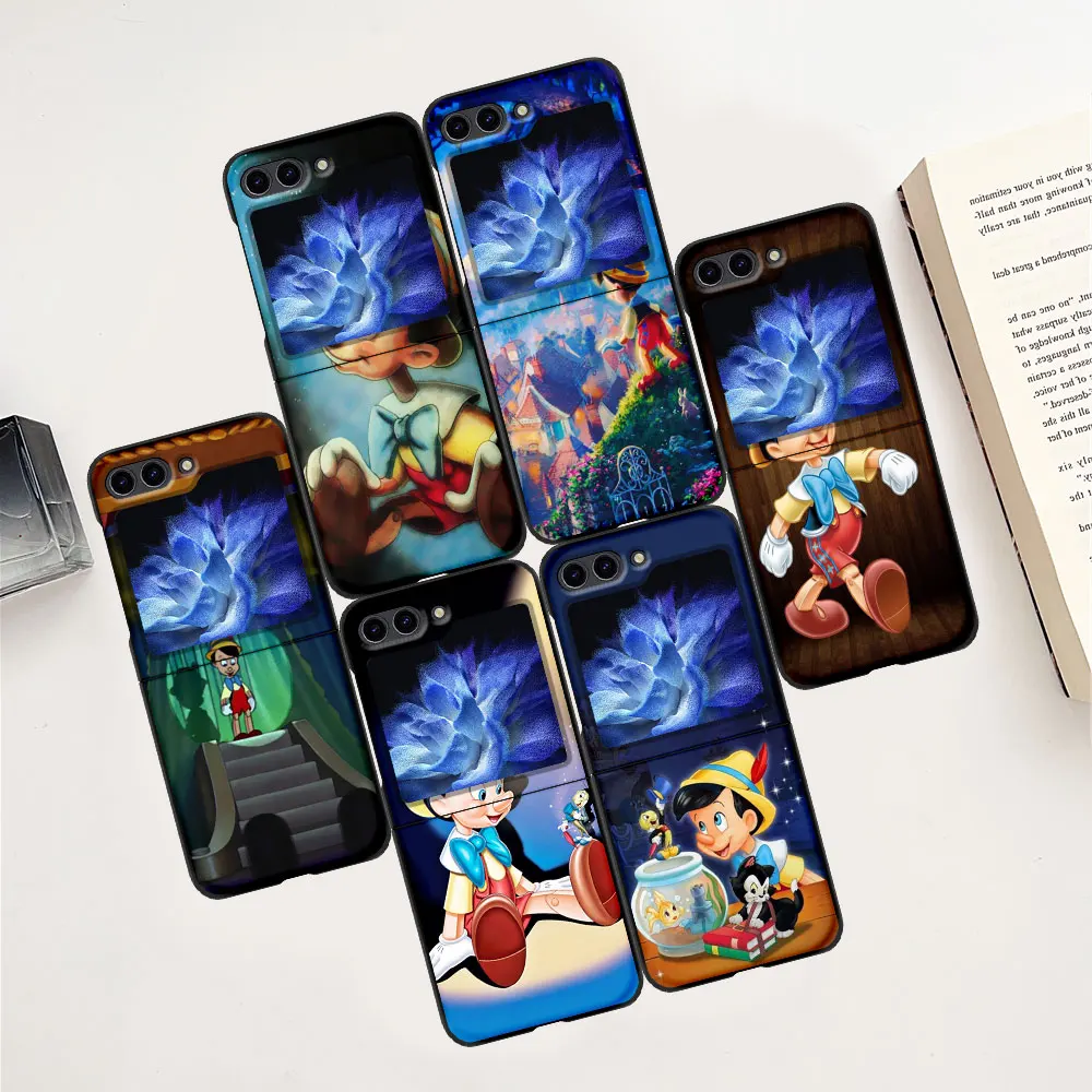 Pinocchio Case for Samsung Galaxy Z Flip5 Black PC Phone Cover Z Flip 5 5G Hard Luxury Coque Zflip5 Funda Capa