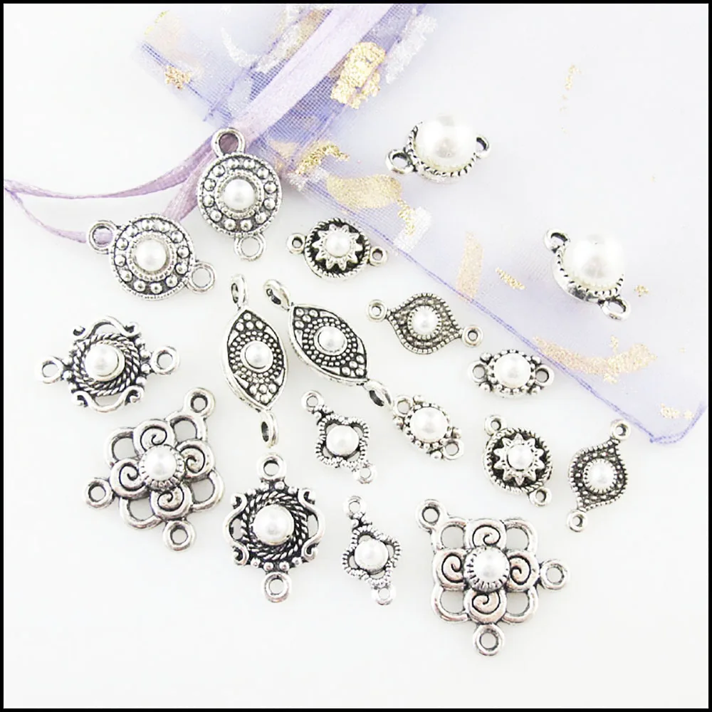 Fashion New Star Crown Eye Flower Round Charms White Plastic Pendants Connectors Tibetan Silver Plated
