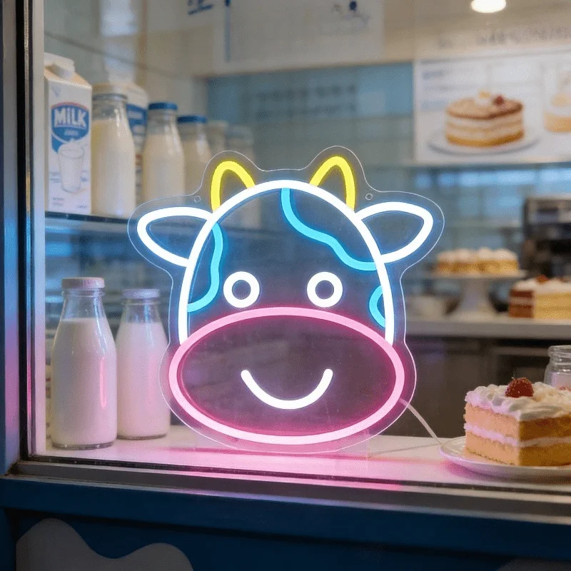 

Светодиодная неоновая вывеска Happy Cow с регулируемой яркостью, питание от USB, неоновая подсветка для молочных баров, пекарен, витрин, декора стен, домашней кухни, художественных выставок, подарок