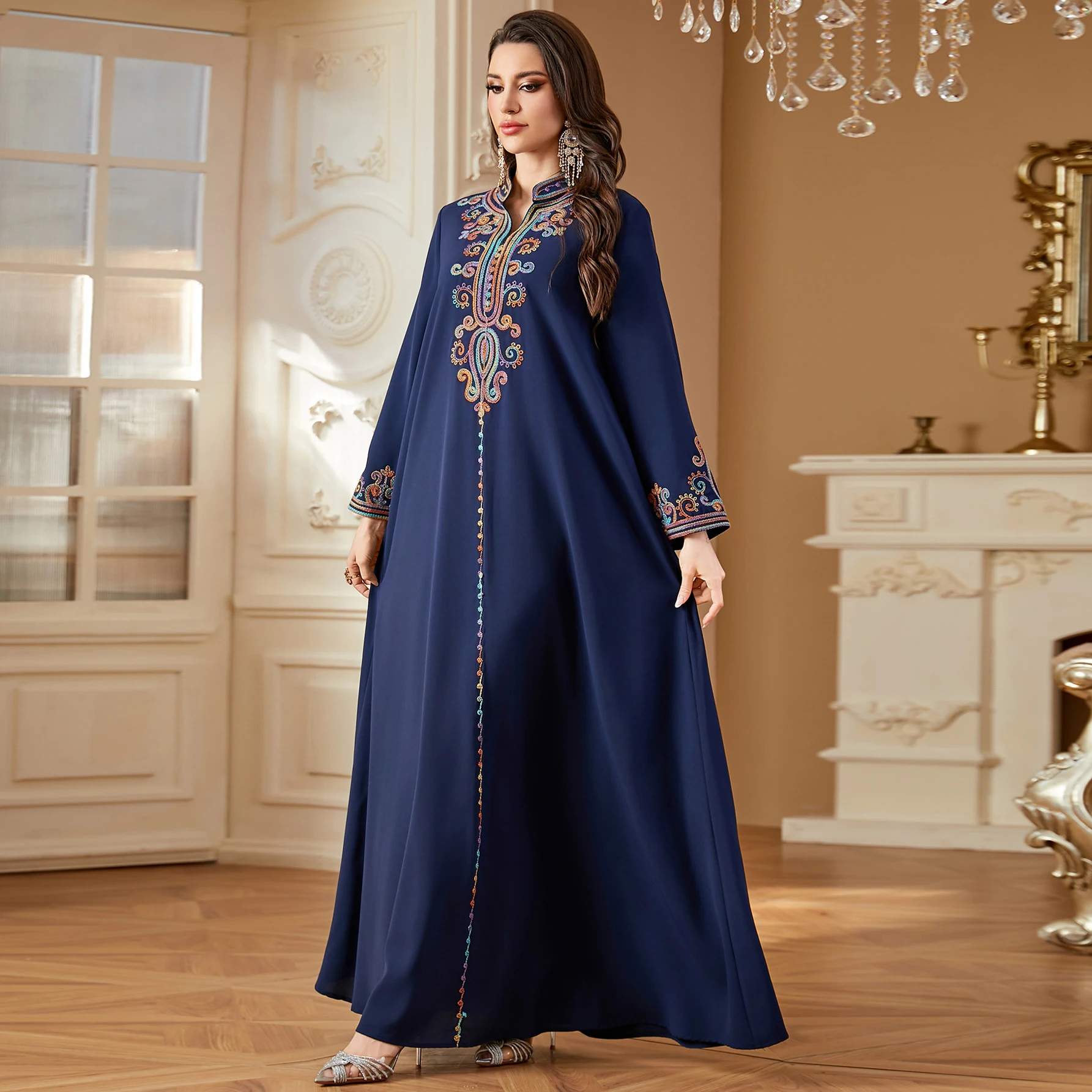UNI broderie AbayasWomen Robe musulmane dubaï caftan Eid Ramadan Caftan Marocain Femme Robe Kebay un Islam vêtements soirée Jalab
