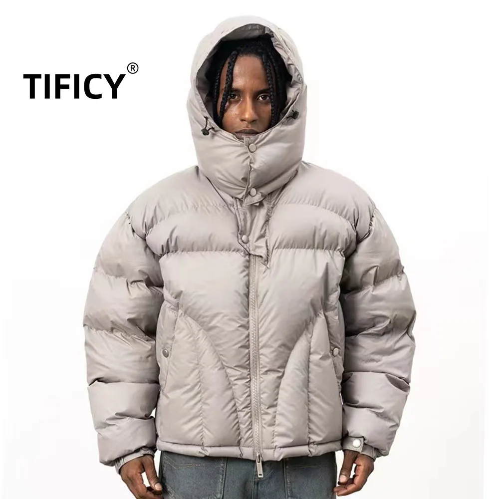 

High Street Padded Hooded Jackets Men's Winter High Arcade Style Hooded Warm Padded Coats Thickened Casual Warm Jacket