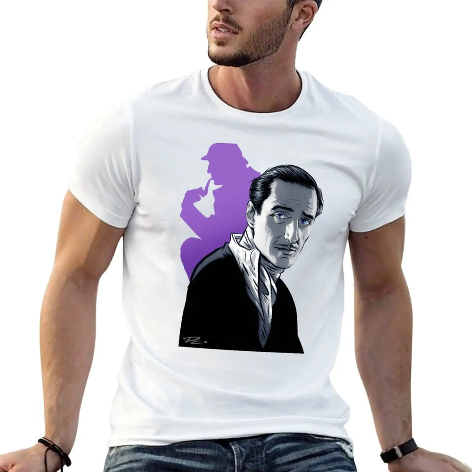 

Basil Rathbone - An illustration by Paul Cemmick T-Shirt man t shirt graphic cotton t shirts high quality T-Shirt