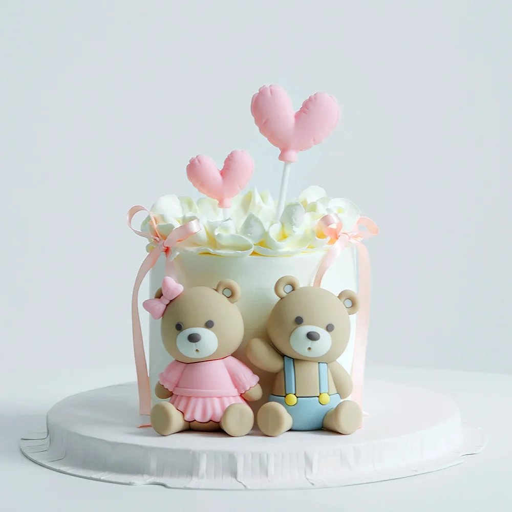Adorno para tarta de oso, oso rosa y azul, decoración de corazón para niño y niña, Baby Shower, cumpleaños, Día de San Valentín, suministros para fiesta de aniversario
