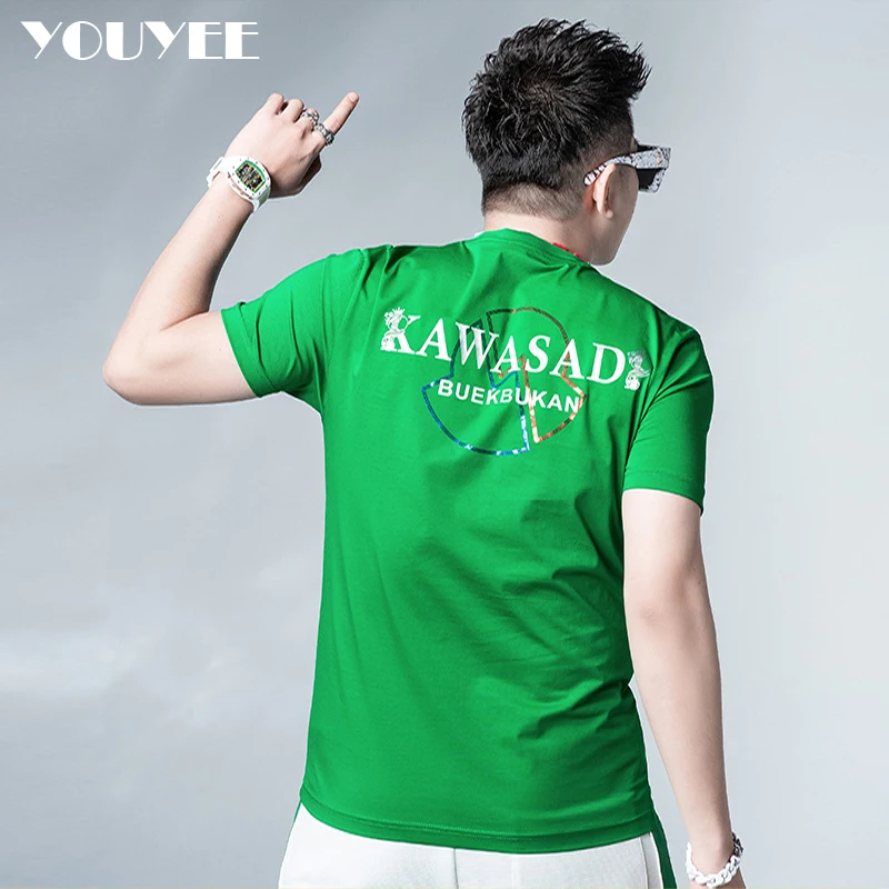 

New Design Men's T-Shirt Printed Fashion Ice Silk Cotton Male Handsome Bright Color Tees Young Energetic Summer Mens Clothing 5x