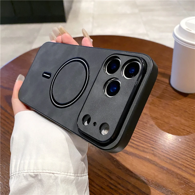 حافظة مغناطيسية غير لامعة من جلد الغنم لهاتف Magsafe iPhone 17 Air 16 15 14 Plus 13 12 11 Pro XS Max X XR غطاء شحن لاسلكي