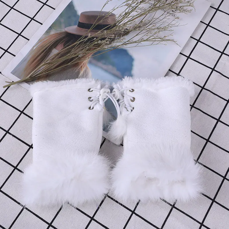 

1 Pair Suede Rabbit Fur Gloves Winter Gloves Women Half-finger Gloves Thicken Warm Mittens Simplicity Solid Color Mittens