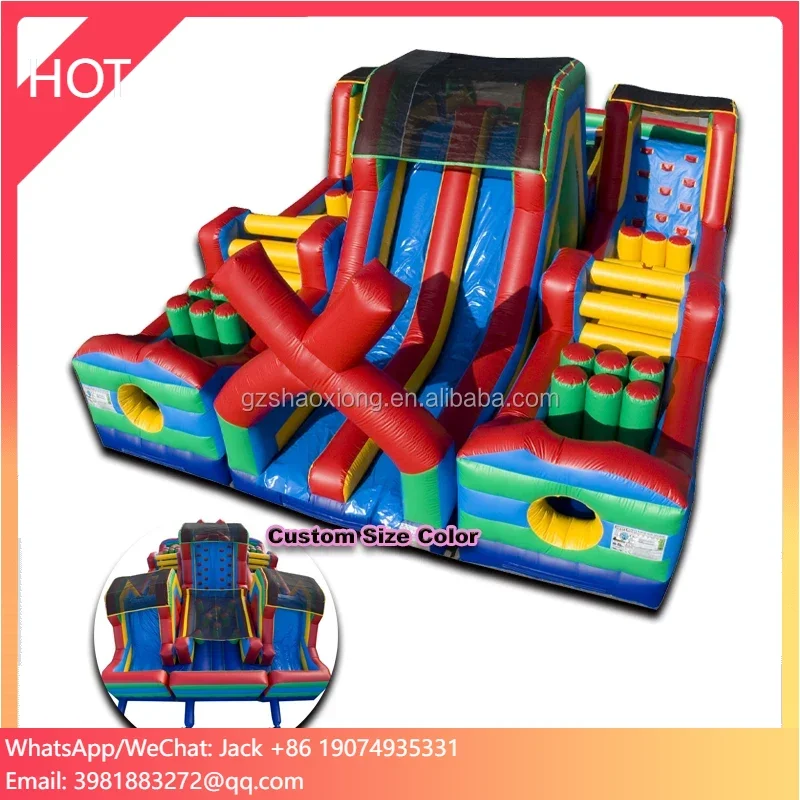 Kommerzielle 3-in-1-PVC-aufblasbare Rutsche Hindernisparcours Springburg Riesige Trampoline Park Sportspiel Club Spielplatz für Kinder