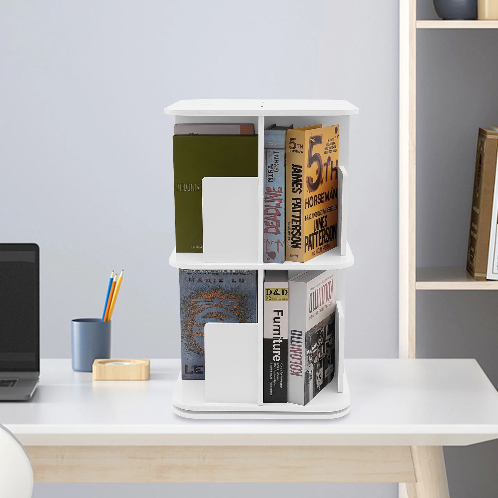 360 °   ชั้นวางหนังสือแบบหมุนได้, ตู้หนังสือแบบยืน 2 ชั้น, ตู้หนังสือเข้ามุมเล็ก