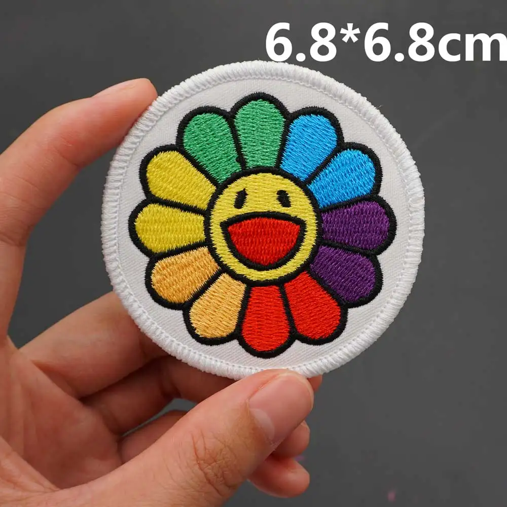 Cartoon Cat Snail Sunflower Merrow Border Embroidery Patches Sew on Hook Backing for Clothes Applique Kids Gift DIY Accessory