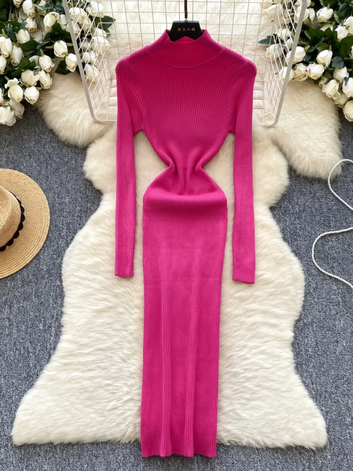 Slim Fit lavorato a maglia Dr Vita alta Lungo Sve mid Ne Raya verticale Faion Commute Sle Fibra di poliestere A-Line S...