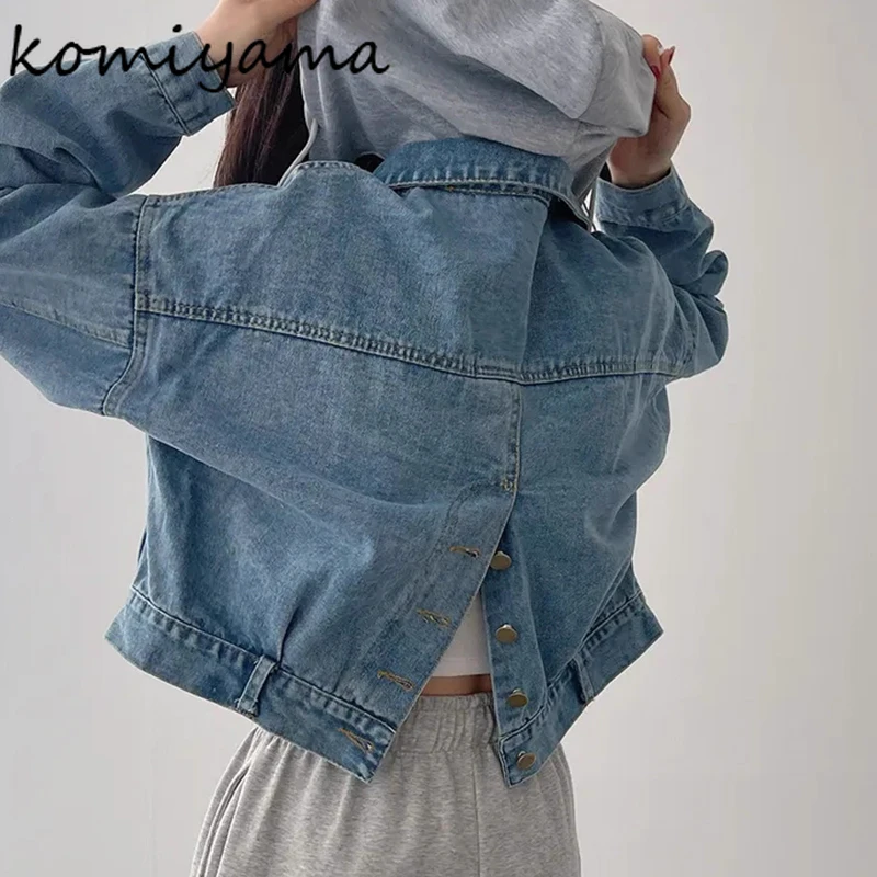 

Однобортная куртка Chaquetas De Mujer со съемным капюшоном на спине, джинсовая женская куртка 2024, контрастная корейская верхняя одежда Casaco