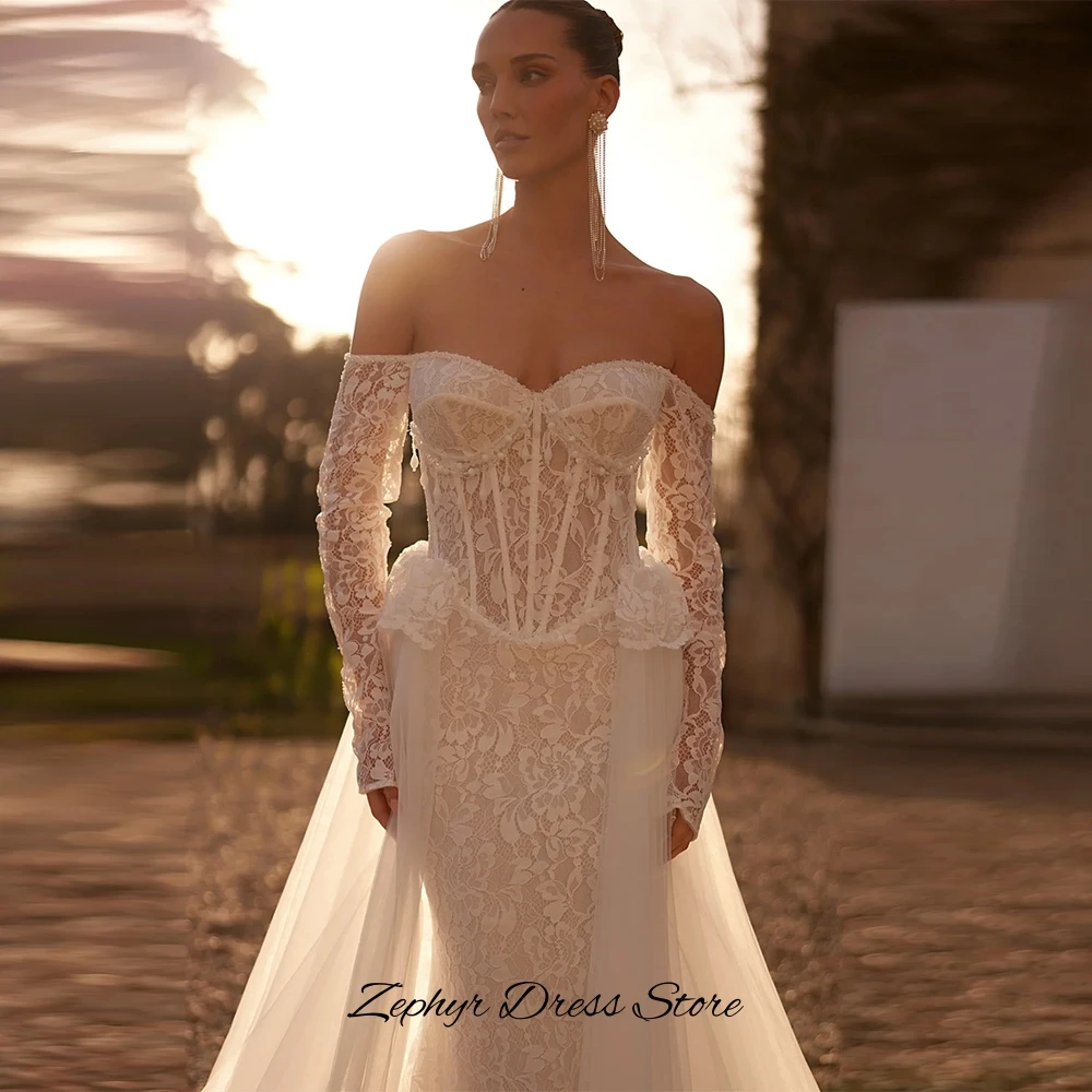 Delicate Lace Boat Neck Wedding Dress Elegant Mermaid Appliques Bridal Gown Customized High Quality Tulle Beading Robe de mariée image 5