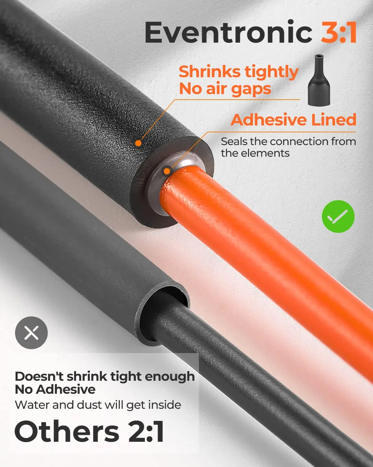 مجموعة أنابيب الانكماش الحراري 400 قطعة - 1:1 مبطنة باللون الأسود بالكامل، غلاف انكماش من الدرجة البحرية - أنابيب الانكماش الحراري الصناعية #3