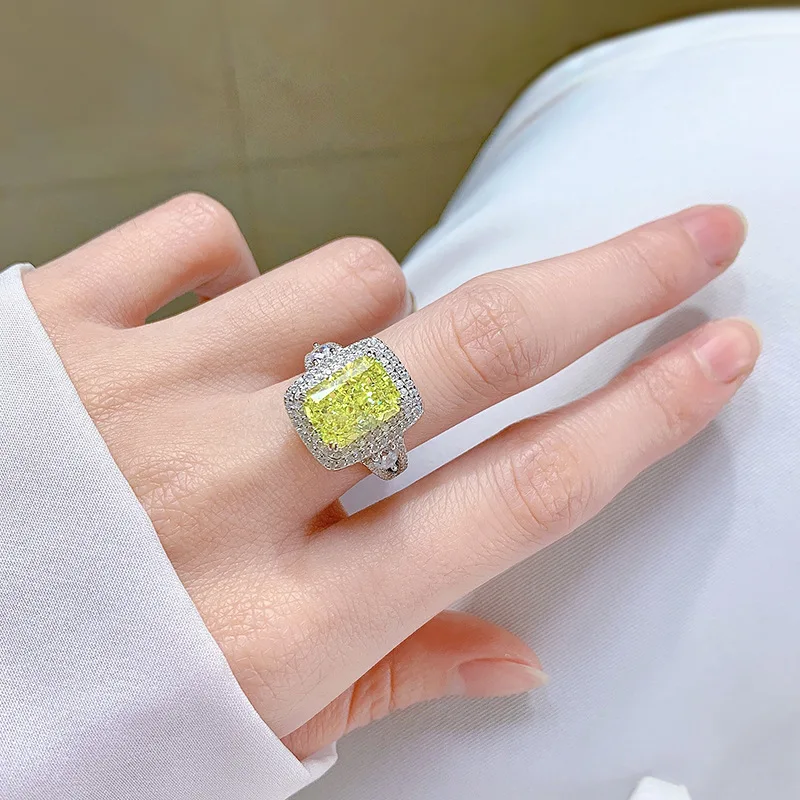 Luomansi 8*11MM Rectangular High Carbon Diamond Ring 100%-S925 Jewelry Woman Wedding Anniversary Party Birthday Gift
